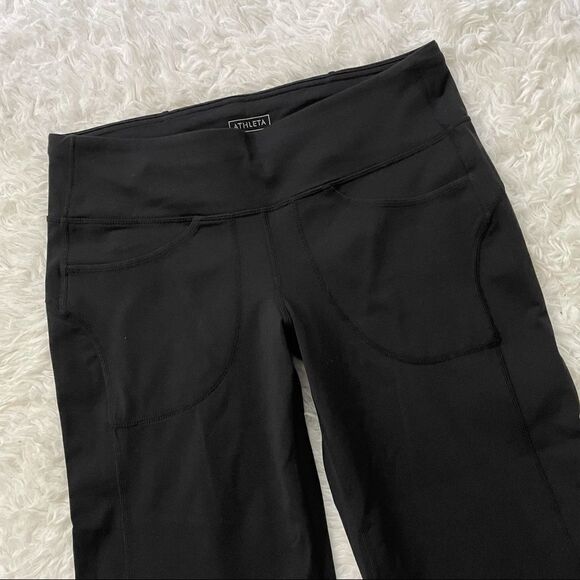 ATHLETA SUPPLEX LYCRA STRETCHY FLARED CAPRIS‎ LEGGINGS/ YOGA BLACK SZ small - Picture 2 of 11
